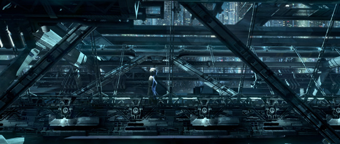 Occupant walking along elevator launch catwalk