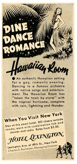 Early advertisement for the Hawaiian Room