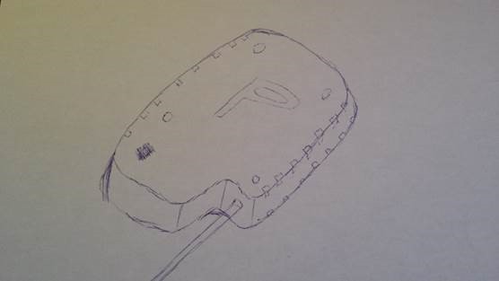 The freestyle hand drawing of what would become the Pixeom device