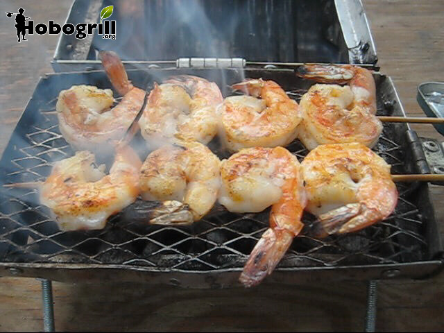 Butter garlic shrimp kabobs spiced with various peppers (cayenne, black, and white)