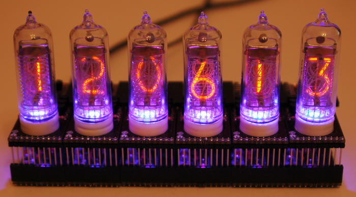 Six Smart Nixie Tubes running a clock application