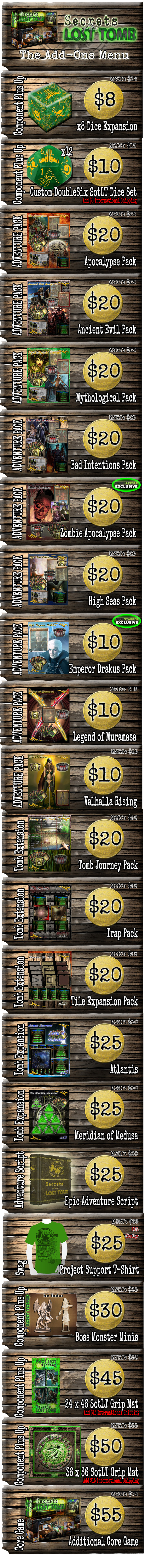 *International Backers Please Add 15 Dollars Additional Shipping for more than 1 Adventure Pack and Each Core Game Added in Add-O