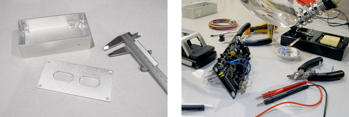 CNC machined prototype, electronics assembly.