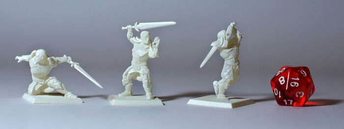 Your equipment selections are dynamically rigged to conform to your choice in pose and character. These three 30mm scale minis have the same equipment but are in different poses. Click for video!