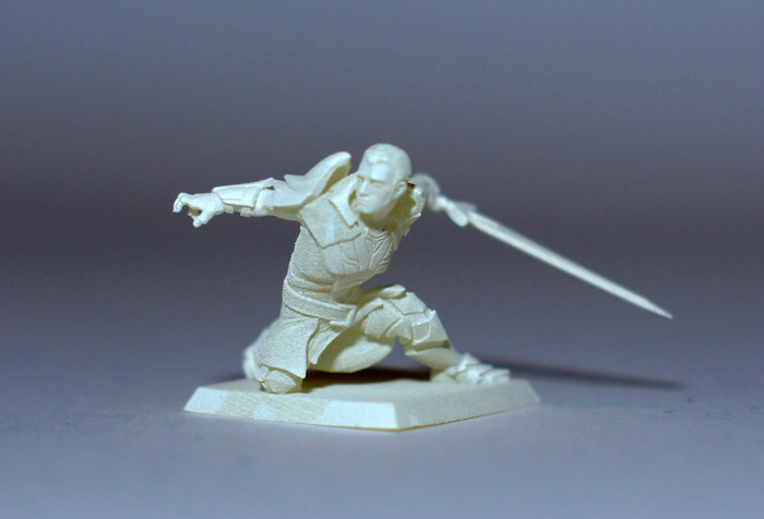And a close-up. 3D printing allows us to capture incredibly fine detail, even at 30mm scale, like the engraving on the chest piece.