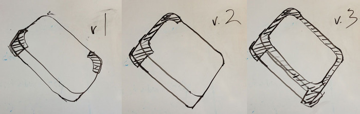Early sketches. Matt loves his whiteboard. These are early sketches during a meeting with Jeff, Bumprz designer, and Matt, Bumprz inventor.