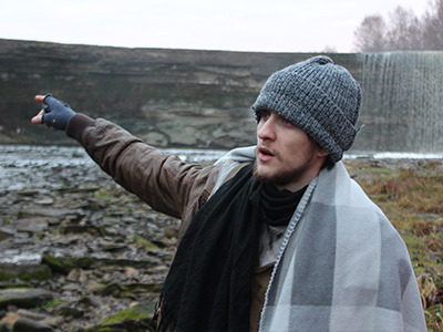 Einar directing at Jägala Waterfall