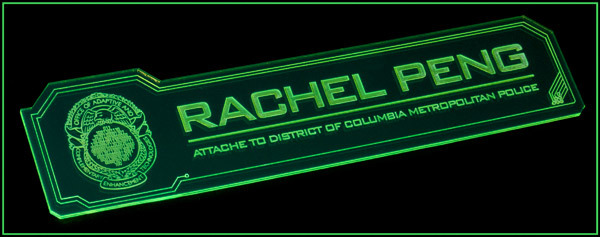 Custom acrylic laser-cut name plates.