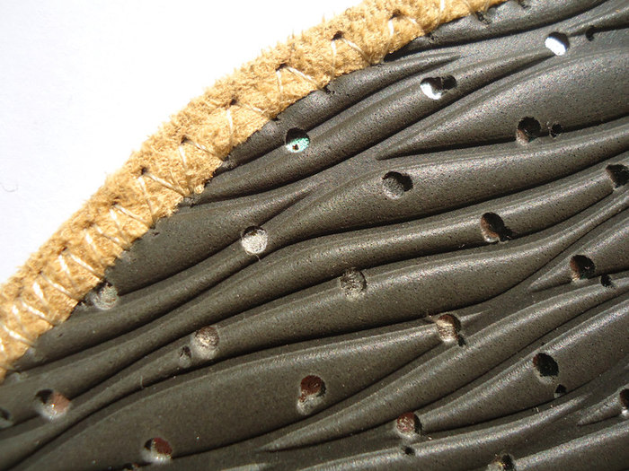 bottom of the sole-sock: Groove to help air flow and grip, air hole for breathablity.