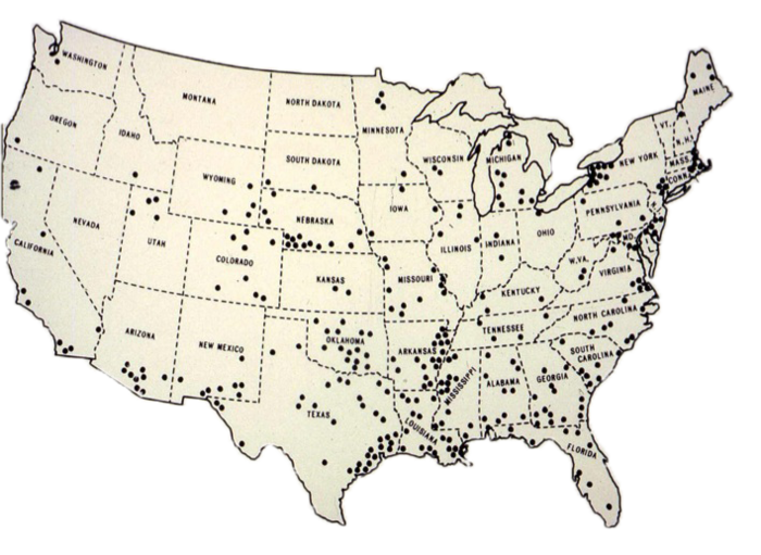 A map of the more than 500 German POW base camps in the United States during WWII.