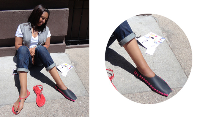 A girl in San Francisco asked Sara if she could try the shoes on