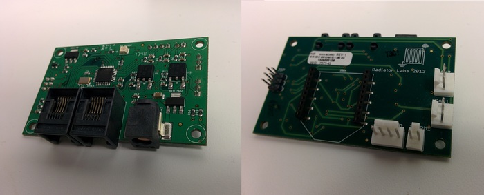 This is our custom printed circuit board (PCB) that integrates an Atmel processor and an Xbee wireless module.