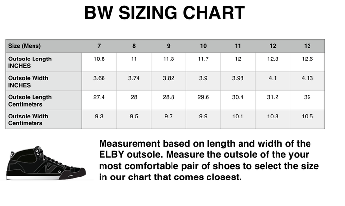 Sizing chart