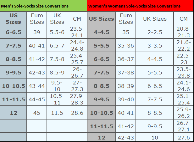 Adult sizing chart for reference