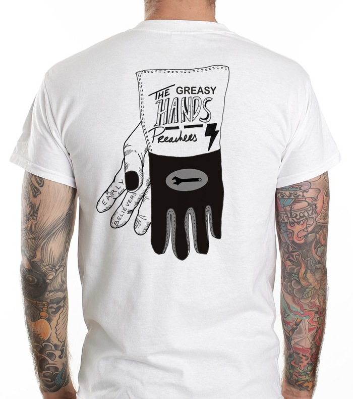 The Greasy Hands Preachers Tshirt prototype