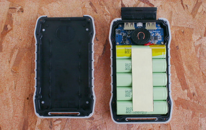 Open L150XR unit showing board and battery cells