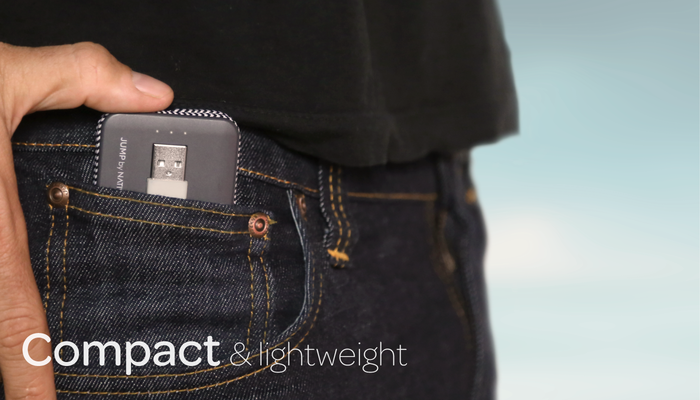 JUMP fits easily in your coin pocket. (50mm x 50mm x 13.6mm)