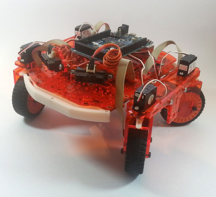 LEO fitted with our experimental ‘Mars Rover’ style rocker suspension and servo steering.