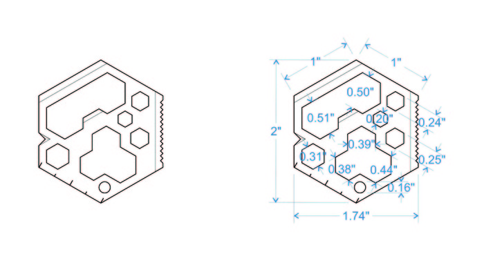 Design with dimensions prior to laser engraved mockups for the Cricket.