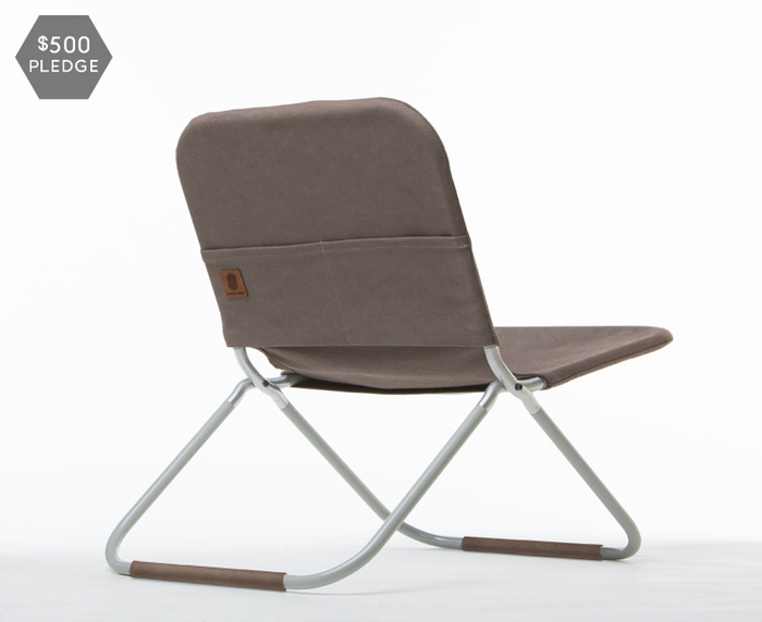 One chair with veg tan leather cover, pocket and leg cuffs.