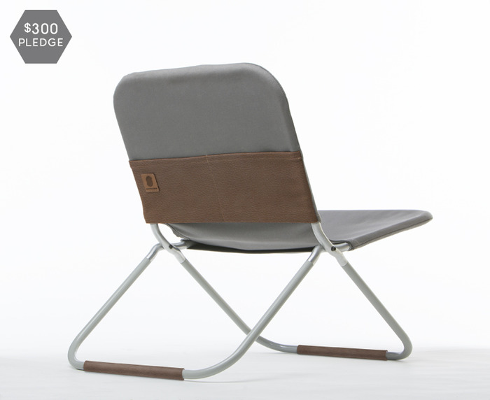 One #8 duck Martexin waxed canvas chair with veg tan leather pocket and leg cuffs. Your choice of black, grey or olive canvas.