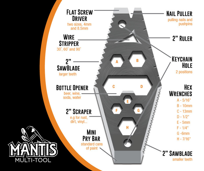 The Mantis brings you 11+ tools in just shy of a 1.75” x 4” frame.