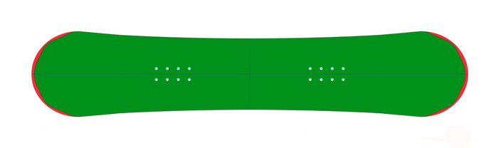 With wider tips we were able to take away material from the ends (shown in RED) to reduce rotational weight, making split second turns easier, and overall weight as well.