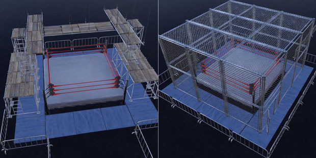We have a lot of items on our "Wrestling Game Dream Feature List." A scaffold match – the first of its kind in a wrestling game – and the obligatory cell-type cage match are just two ideas.
