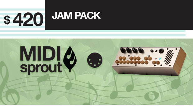 MIDI Sprout 1.0 + Critter & Guitari Pocket Piano MIDI + MIDI Cable. Plug your plant into the MIDI Sprout and into your Pocket Piano MIDI and YOU HAVE COSMIC MUSIC!