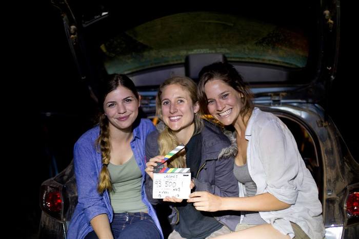 Girls on set. Millie Spencer-Brown (Harriet), Megan Riakos and Sarah Bishop (Ellia) on location for Crushed.