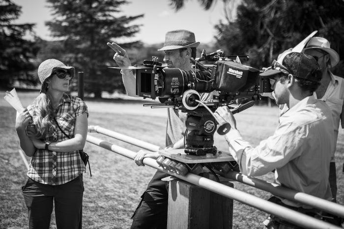 Director Megan Riakos, DOP Michael Steel and crew on location.