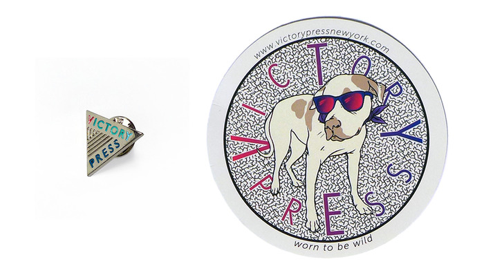 Victory Press Pin & Mascot Sticker ($10)