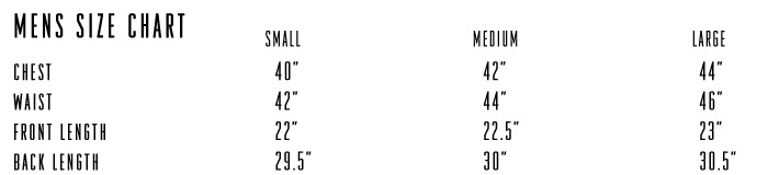 Reflect Jacket Size Chart