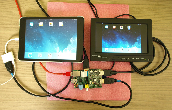 Test setup with iPad mini as video source and 7" monitor (loop through setup)