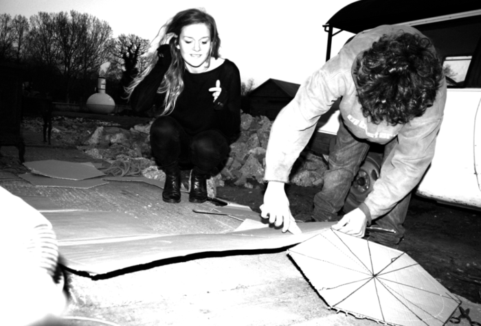 Alex the Sculptor and I working on potential ways to build the piano beehives