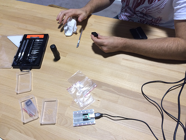 Ted polishing by hand one of our prototype MicroView enclosures. Each prototype enclosure took 8 hours to polish by hand! You really need a beer after that!