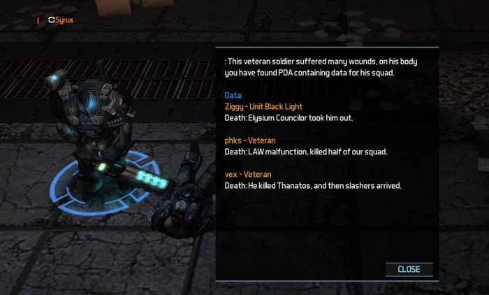 PDA found on dead marine, containing info about his squad.
