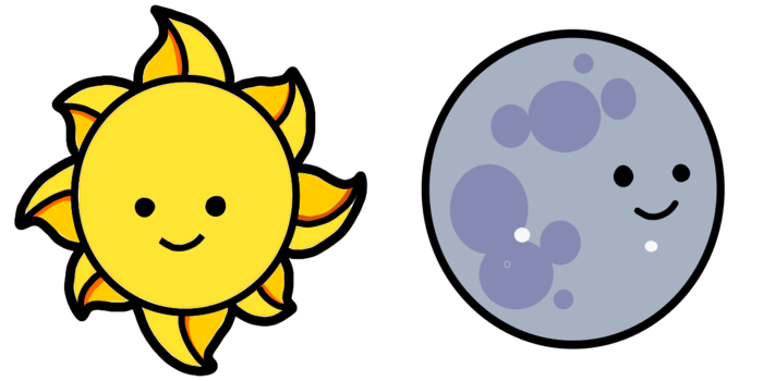 Initial vector art of Sun and Moon, created by Marianna Burgett