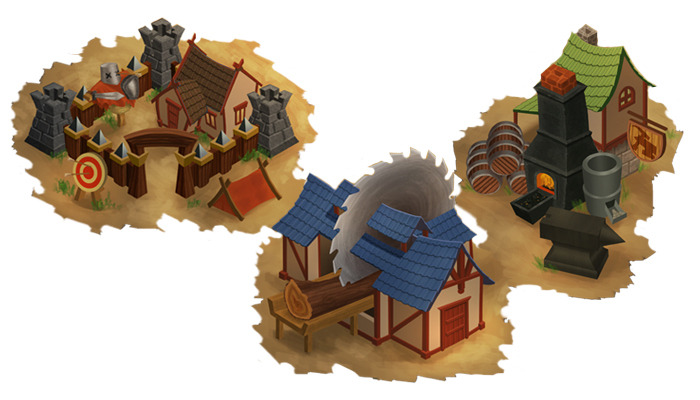 Barracks, Lumber Mill, and Smithy - concept by Casey Graham
