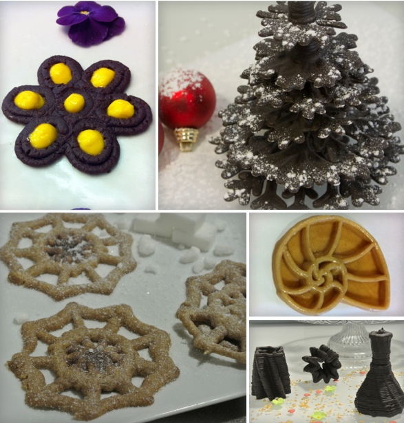 Create playful themed "sweet" prints, such as Halloween spiderweb cookies, chocolate christmas trees, chocolate vases, shell cookies...