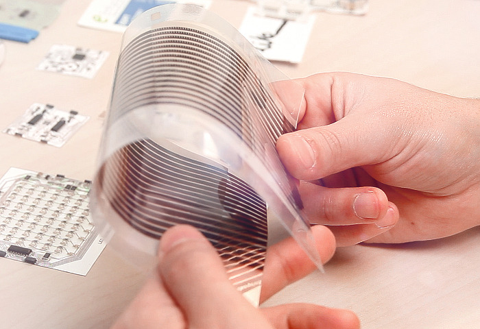 Thin and flexible polymer solar cell. You can cut it into the shape you want!