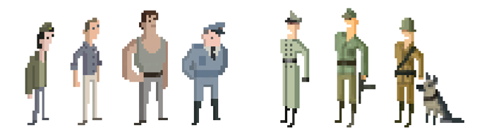 Early pixel-style character concepts