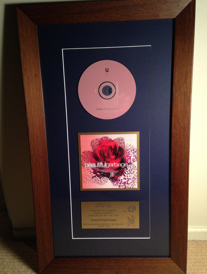 GARBAGE - "Beautiful Garbage" Gold Record presented to Butch in 2002 - WOOD FRAME