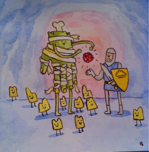 The Knight of Clouds Gets An Unwelcome Power Up Watercolor on paper 5”x5”