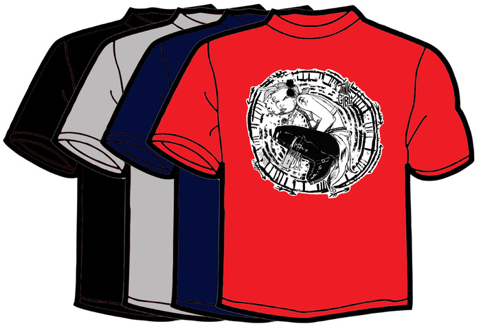 The old-school Jamie Hewlett designed Kickstarter t-shirt