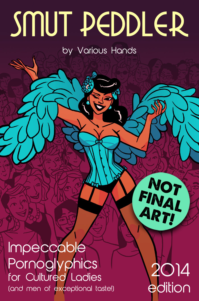 The cover of the 2014 edition of Smut Peddler, featuring art by Jemma Salume!