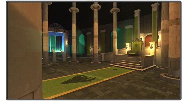 In-game footage of the Throne Room.