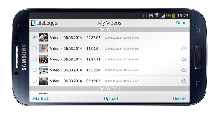 Lifelogger App to manage your existing videos, control the device and help you Live-Stream