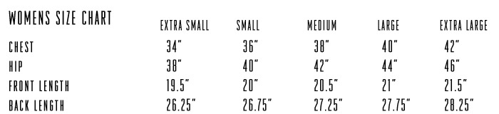 Reflect Vest WM Size Chart