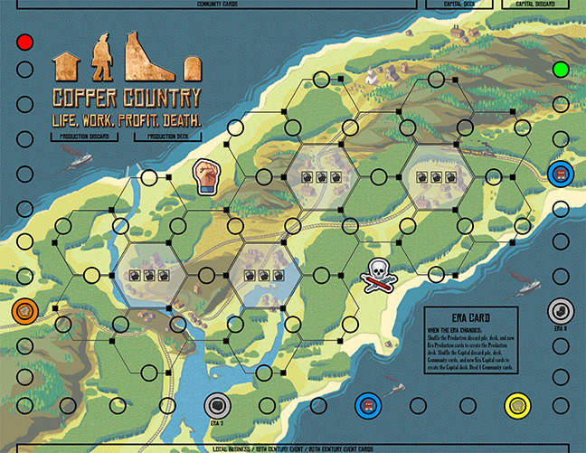 Copper Country's game board. Copper Country illustrations by Chris Park, Plantmonster Studios.